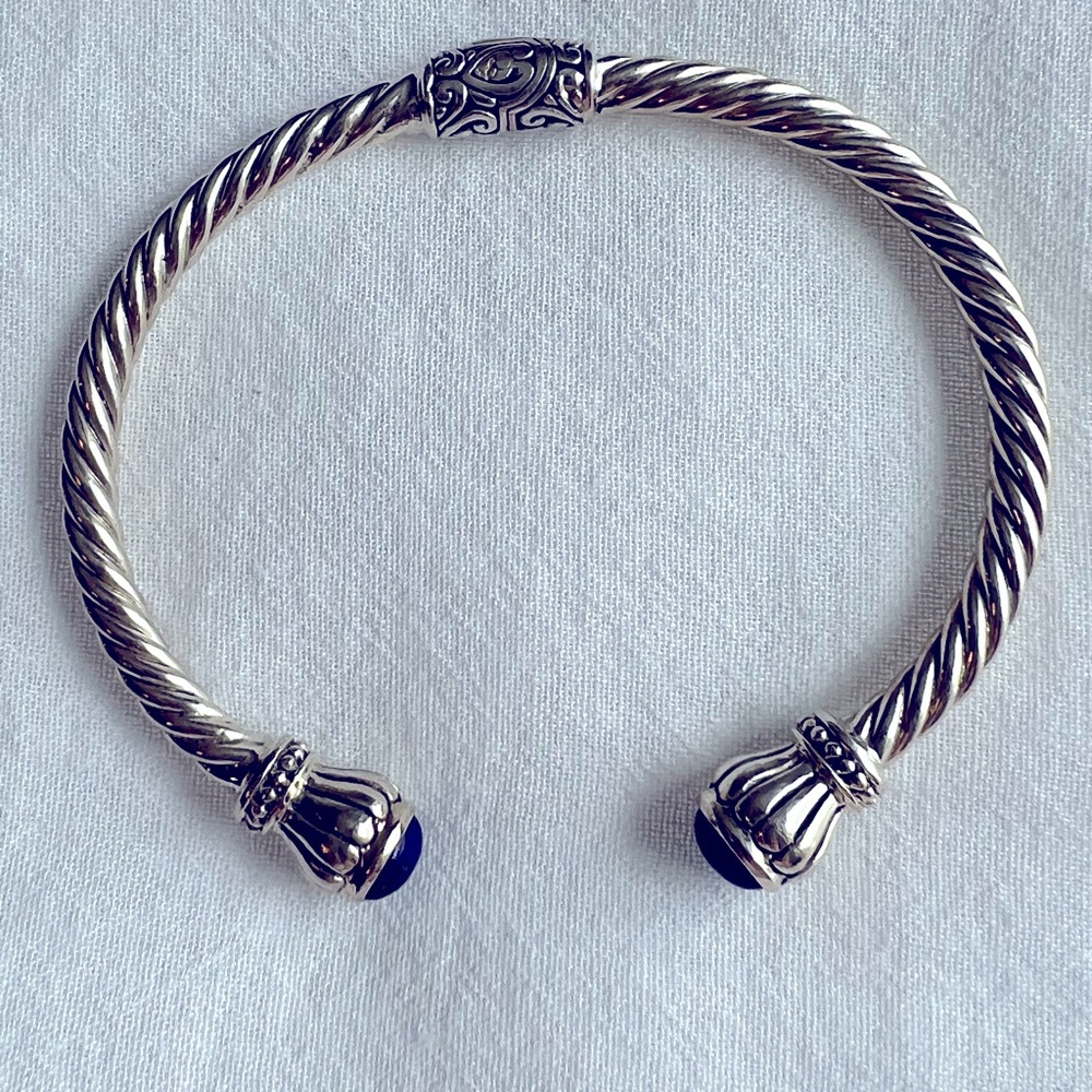 Brighton Open-Hinged Bangle bracelet with blue lapis colored accents